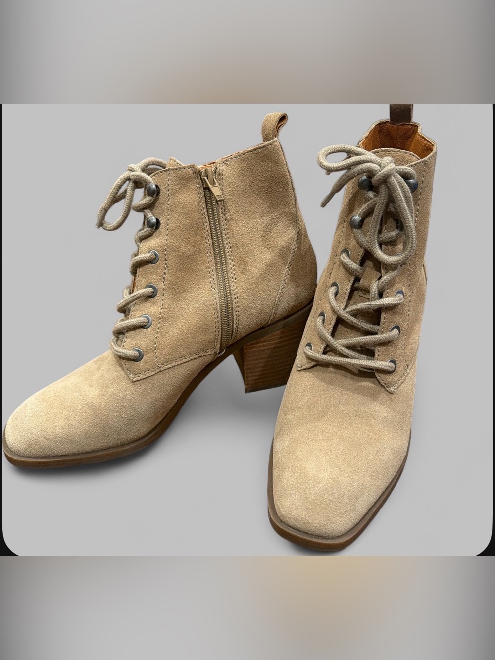 Lucky Brand Women's Suede Lace-Up Ankle Heel Boots in Tan